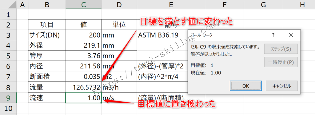 ゴールシークの計算結果