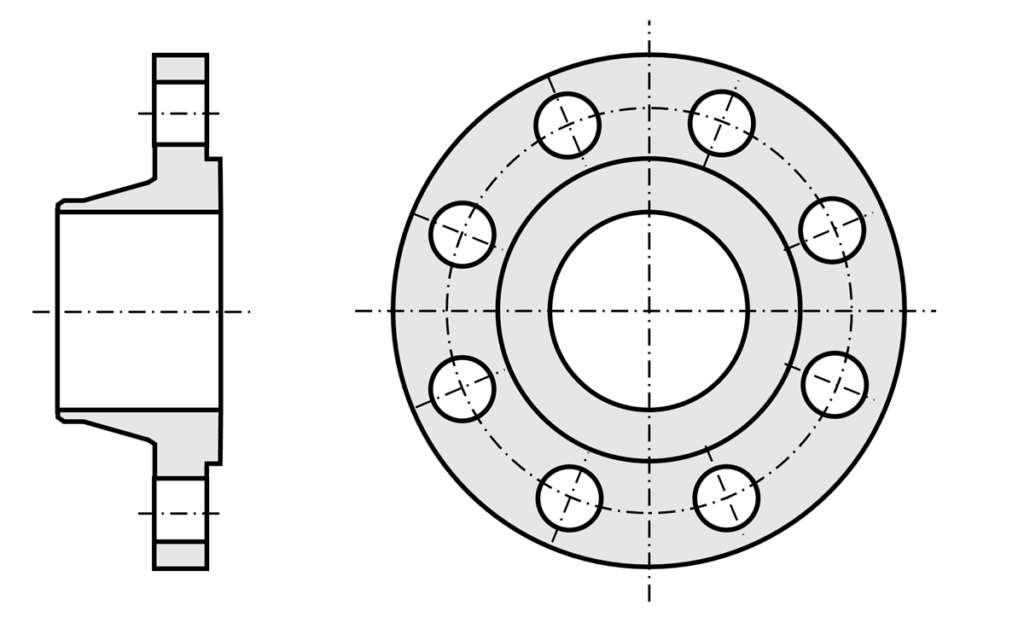 フランジ・全面座（Raised Face, RF）を説明する画像です。